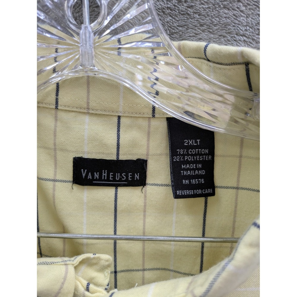 Button Down‎ Shirt Men's 2XLT Yellow Plaid Adjustable Neck Casual Short Sleeve - Picture 2 of 8
